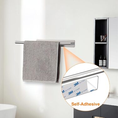 Тримач для рушників Ibergrif M34453A без свердління, 39 см, нержавіюча сталь 304, самоклеючий, срібний (2 шт.)