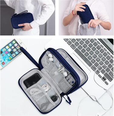Органайзер для кабелів Simpolor: подвійний шар, для подорожей, USB, Powerbank, SD-картки (Блакитний)