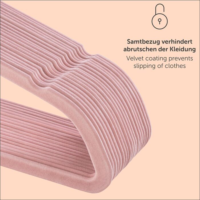 Blumtal Clothes Hangers, 50 Pieces - Velvet Clothes Hangers, 360° Swivel and Load-Bearing - Space-Saving and Non-Slip Clothes Hangers - Pink Velvet Clothes Hangers - Velvet Hangers - Pink Velvet Clothes Hangers
