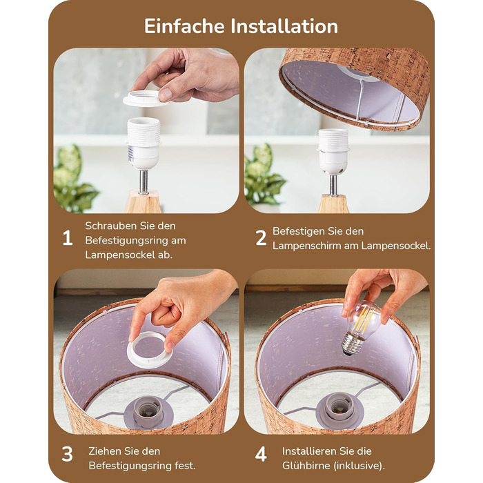 EDISHINE Дерев'яна Настільна Лампа з абажуром з льону, E27, для вітальні, спальні, в стилі кантрі [Енергоклас F], колір: корічневий