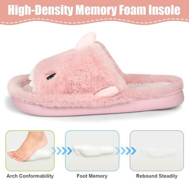 Тапочки жіночі OFFCUP Fuzzy, з відкритим носком, у вигляді акули, антиковзкі, м'які, зручні, з піною Memory, з хутром, для дому та вулиці (42/43 Рожеві)