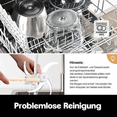 Електричний подрібнювач Zerkleinerer Kitchen in the Box 400W зі скляною (1л) та сталевою (2л) чашами для м'яса, овочів, фруктів та дитячого харчування, сріблястий