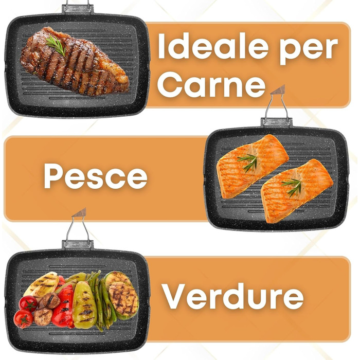 Гриль-пательня NAMAI алюмінієва лита 36x24 см, антипригарна, для газового гриля, придатна для посудомийної машини, Made in Italy