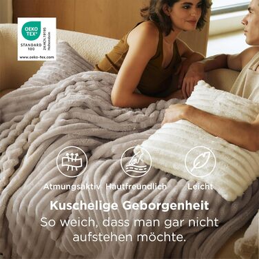 BEDSURE Плед-деко для дому - вовняний та флісовий плед, покривало на диван, м'який теплий плед з грубої в'язки для вітальні, плед для затишку, покривало на ліжко, бежевий, 150 x 200 см