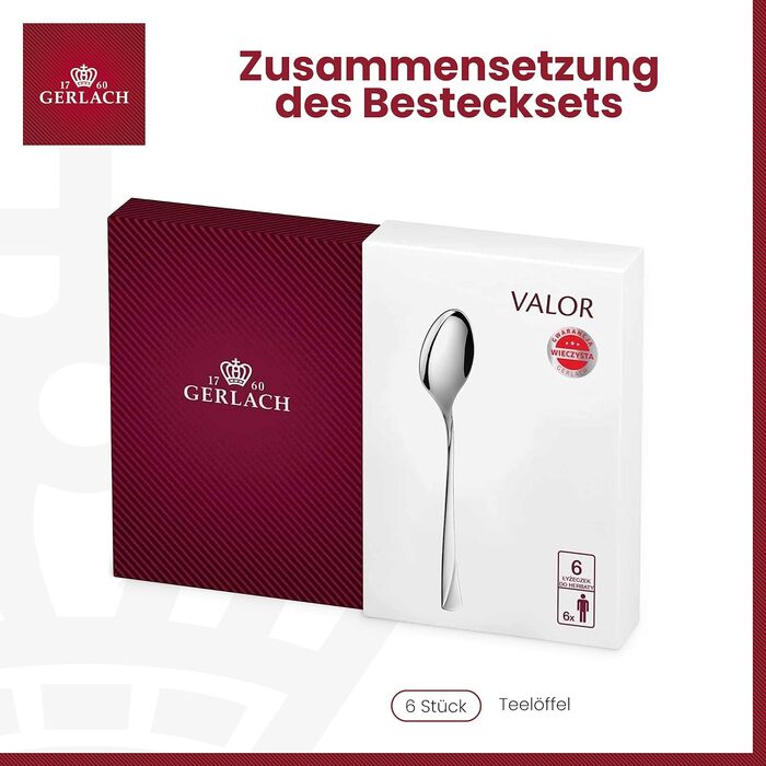 Набір столових приборів Gerlach Valor 68 предметів, нержавіюча сталь, для 12 осіб, в кейсі, поліровані, придатні для миття в посудомийній машині