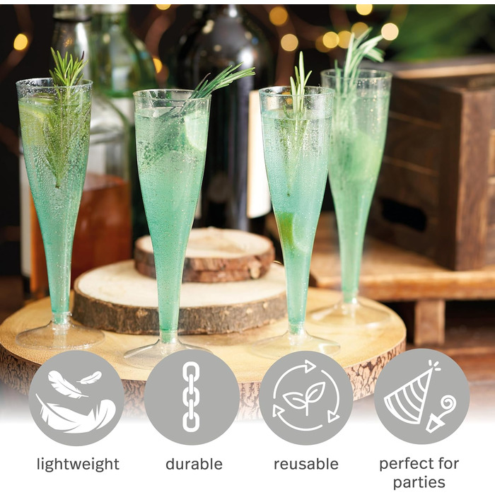 120 склянок для шампанського Matana Premium з блискітками срібла та золота, 133 мл - пластикові келихи для шампанського, келихи-флейти, келихи для коктейлів, келихи для вина на вечірки та весілля - стабільні, багаторазові (сріблястий блискіт, 48 шт.)