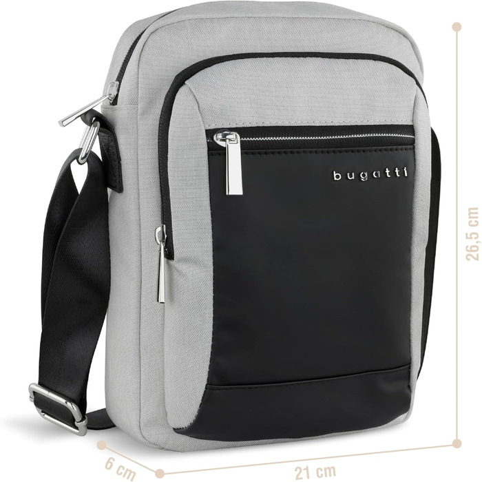 Чоловіча сумка Bugatti Era на плече з відділенням для планшета - Meenger Bag, Кур'єрська сумка (Світло-сірий, S)