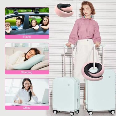 Подушка для шиї Rose - ергономічна, з піною з пам'яті, для подорожей, з маскою для очей та навушниками, рожева