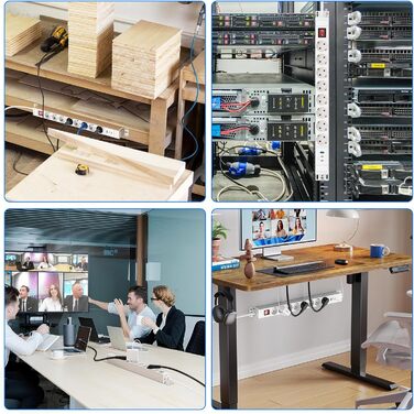 Мережевий фільтр із захистом від перенапруги, 10 розеток, поворотний на 360°, для стін, кабель 1.8м, 16A/4000W, для офісу та дому, чорний