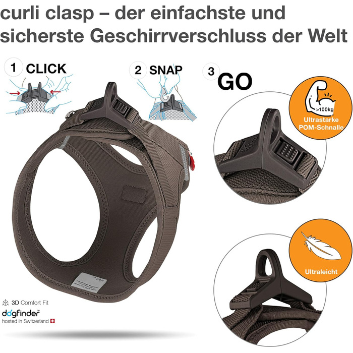 Шлейка для собак Curli Clasp Air-Mesh коричнева, 2XS