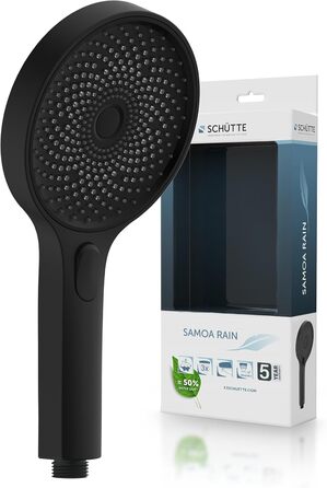 SCHÜTTE Hand Shower SAMOA RAIN | Velvet Jet Technology | Showerhead with over 300 nozzles | 3 adjustable spray patterns | Anti-limescale showerhead for the shower | White (Black)