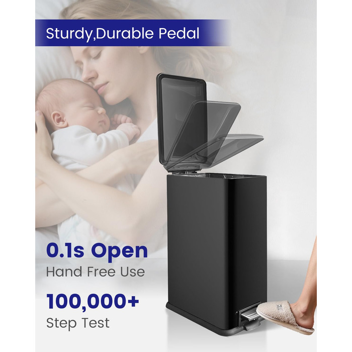 Сміттєвий бак для кухні 30 літрів, вузький, з м'яким закриттям, з педаллю, зелений