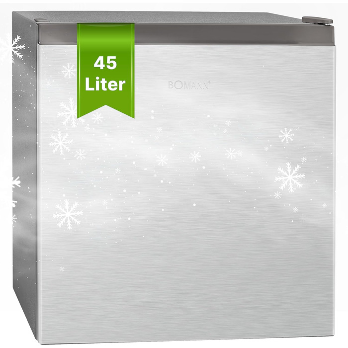 Міні-холодильник Bomann 45L з морозильною камерою, тиха кухонна/офісна/кампінгова/геймерська кухонна коробка, дверцята з можливістю зміни розташування - міні-холодильник, холодильник для напоїв, мінібар KB 7245 inox срібний