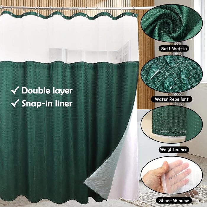 Комплект аксесуарів для ванної кімнати: душовий завіс та килимки (темно-зелений)