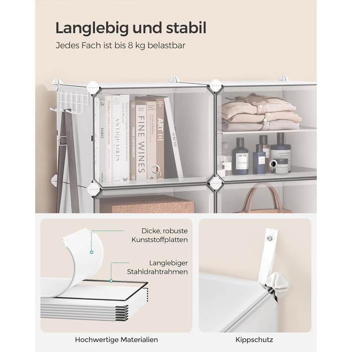 SONGMICS 10-Tier Shoe Rack, Shoe Cabinet, 30 x 40 x 30 cm per compartment, slim, with doors, steel frame, plastic, for hallway, bedroom, entrance area, LPC035B01 (12 compartments (124.4B x 124.6H cm), White)