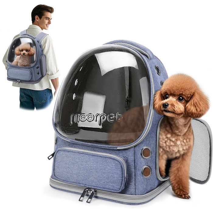 Рюкзак-переноска для котів та собак ALLSOPETS до 7.5 кг, блакитний. Інноваційний рюкзак-бульбашка для подорожей з внутрішнім ремінним кріпленням