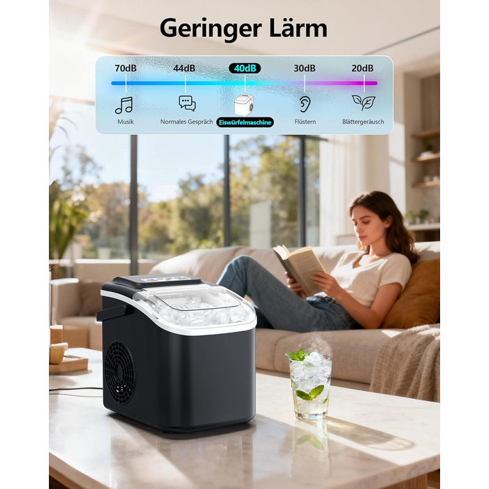 Машина для приготування льоду Eiswürfelmaschine Klein: портативна, 12 кг/24 год, 8 кубиків за 6 хв, 2 розміри, самоочищення для дому, кухні, кемпінгу, вечірки, RV