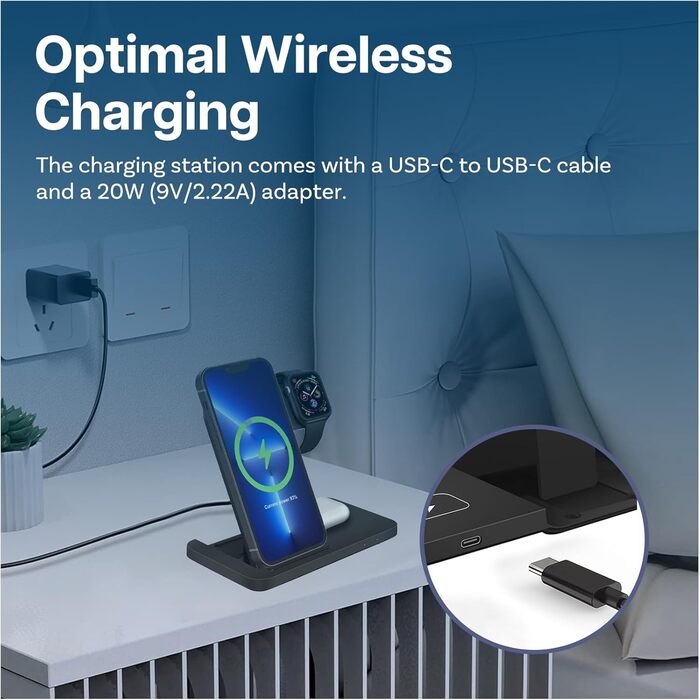 MMOBIEL Бездротова зарядна станція 3-в-1 для iPhone, Apple Watch та AirPods - 15W, Швидка бездротова зарядка, Чорний (Модель C)