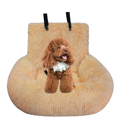 Автокрісло для собак, лежанка для собак у машину, авто лежанка для тварин, крісло для собак з ременем безпеки, авто лежанка для маленьких, середніх та великих собак (Абрикосовий, Великий)