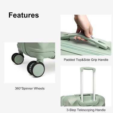 Набір валіз Sea Choice з жорстким корпусом (55/65/76 см) з TSA замком та 4 колесами. Включає: валізу, сумку для подорожей та кулькову сумку. Колір: м'ятно-зелений