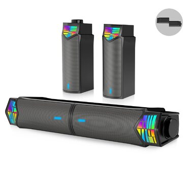 Комп'ютерні колонки Smalody 2-в-1 з Bluetooth та RGB підсвічуванням, знімний саундбар, стерео звук для ПК, чорний