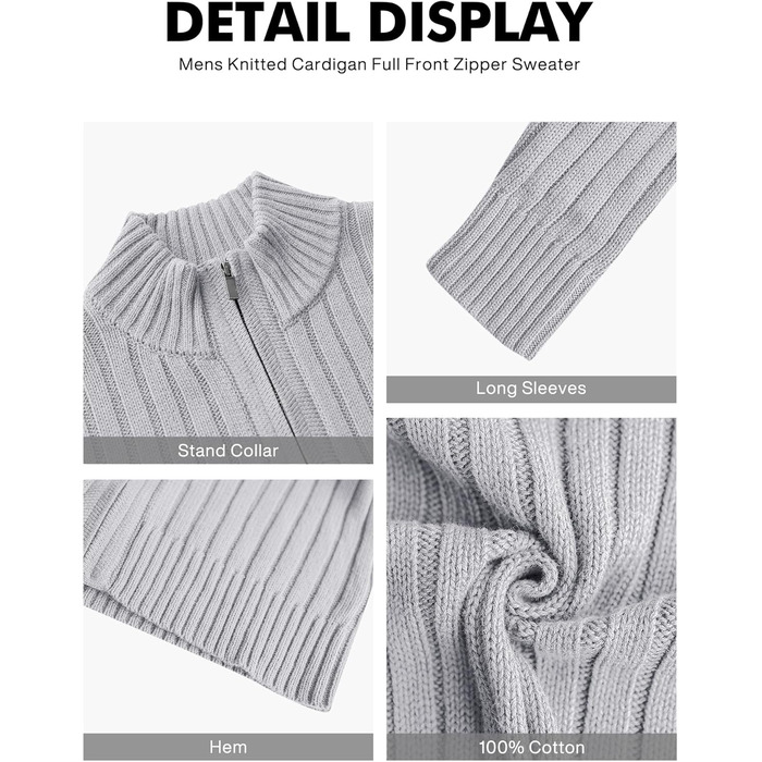 Чоловічий в'язаний кардиган NITAGUT з блискавкою, теплий, в'язаний пуловер, вінтажний стиль, колір темно-синій (XL, сірий)