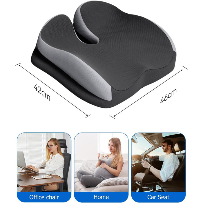 Подушка для сидіння Xespis для офісного крісла, Memory Foam, ортопедична, для спини та сідниць, сіра