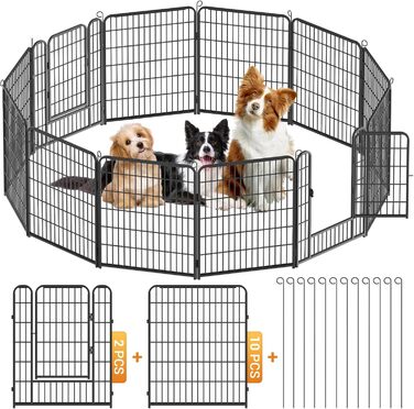 Вольєр для цуценят, ігровий майданчик, вольєр для цуценят з дверцятами та засувом, огорожа для тварин, загородка для собак, вольєр для кроликів, металеві з'єднання, 65 x 80 см (8 секцій)