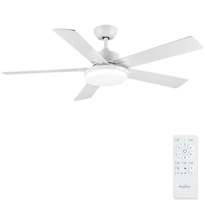 Стеляний вентилятор Newday 153 см з підсвіткою та пультом керування, 5 лопатей, DC мотор, реверс, пам'ять, регулювання яскравості (білий)