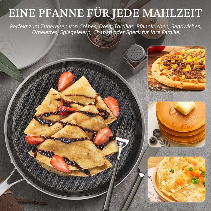 Сковорода для млинців KOKHUB з нержавіючої сталі 28 см з антипригарним покриттям та стільниковим малюнком, для індукційних, електричних та газових плит