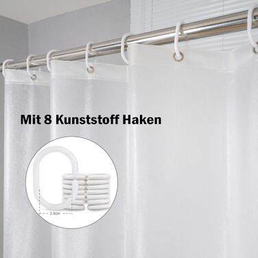 Шторка для душу AooHome 180x200 см, прозора, біла, з 5 магнітними вагами, 12 гачками, з малюнком, водовідштовхувальна, антигрибкова