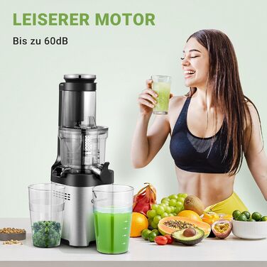 AMZCHEF Juicer, Slow Juicer - 126MM Large Feed Chute for Whole Vegetables and Fruits, Stainless Steel Juicer, Easy to Clean, Large Auger, Double Strainers
