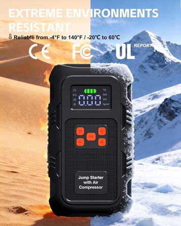 Пусковий пристрій Povasee Jump Starter 9000A з компресором 150 PSI, бустер для авто 12V та Powerbank з ліхтариком (Червоний/Чорний)