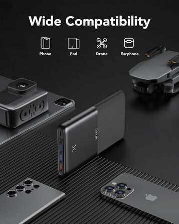 Power Bank VRURC 30000mAh 22.5W з 4 виходами та 3 входами: зарядний пристрій для iPhone, Huawei, планшетів (чорний)