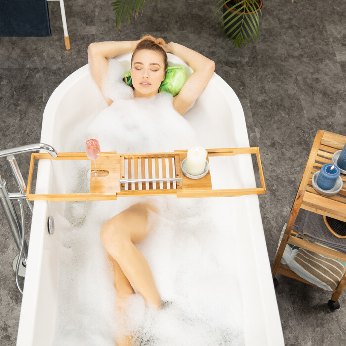 Relaxdays Полиця для ванни Бамбук регульована