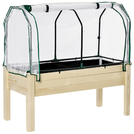 Outsunny Raised Garden Bed Cold Frame 121x55x117 cm made of Fir Wood with Protective Film and Drainage Holes, Waterproof for Garden & Balcony in Natural Color