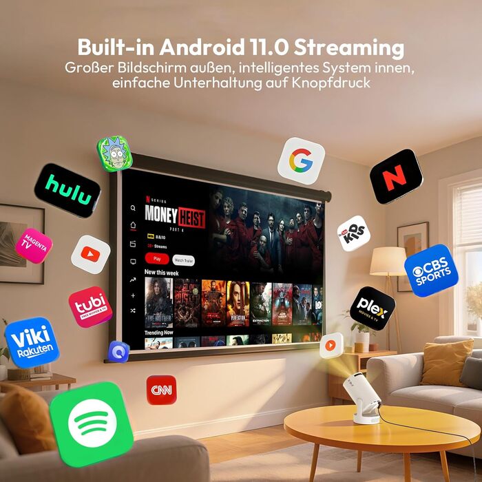 Портативний проєктор Xgody Gimbal 3: 12000 Люмен, Android 11.0, WiFi 6, Bluetooth, 720P HD (підтримка 4K)