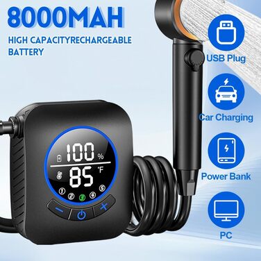 Портативний душ для кемпінгу Yuragim 8000mAh: душ для саду, подорожей, автомийки, миття тварин