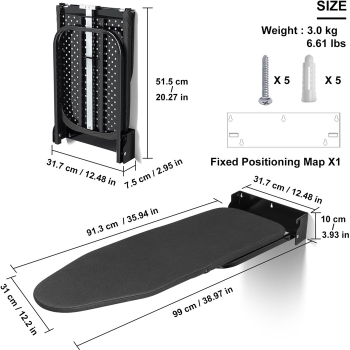 Настінна прасувальна дошка Duwee, складана, компактна, 32x93 см
