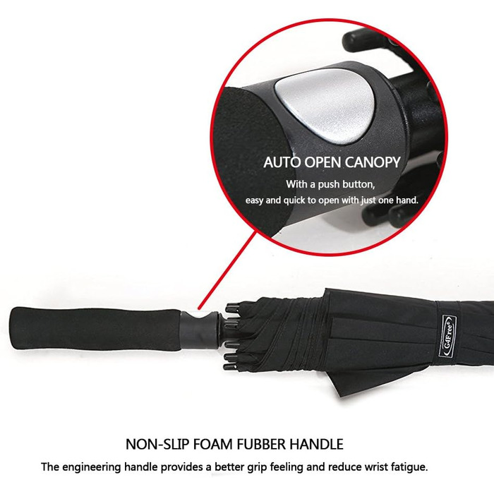 G4Free Великий парасолька-тростина, штормовий, автоматичний, чорний, 54 дюйми (138 см) для чоловіків та жінок