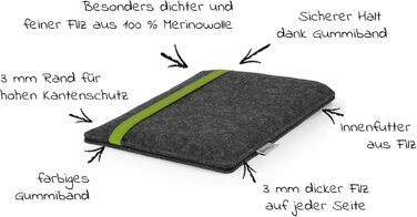 Чохол для Kindle Paperwhite 7 (Amazon) | Шкіряний чохол з ворсового фетру, Made in Germany (Антрацит - зелений)