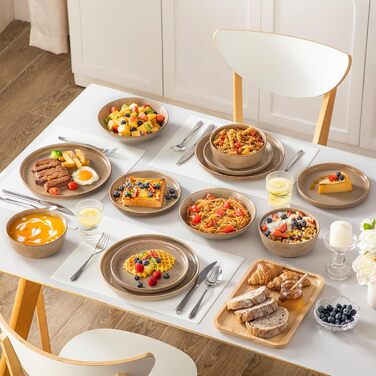 Набір посуду Steingut vancasso ANYA (48 предметів) - 48-місний сервіз з тарілок, десертних тарілок та мисок, карамелевого кольору, сумісний з мийкою та мікрохвильовою піччю