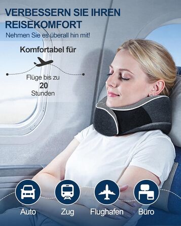 Подушка для шиї в літак, доросла, з піною з пам'яті, регульована та компактна, для автомобіля з навушниками, маскою для сну, чохлом