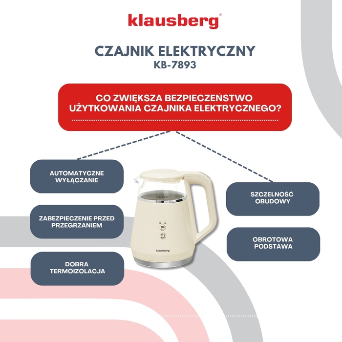Електричний скляний чайник Klausberg KB-7893 з LED-дисплеєм та вибором температури, 1 л