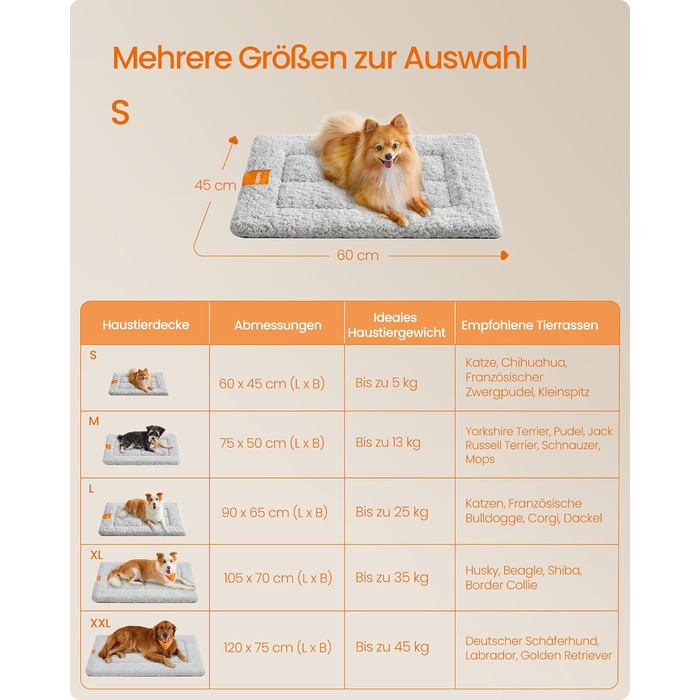 Підстилка для собак та котів Feandrea, 60 x 45 см, сіра, S, машинного прання та сушки, неслизька