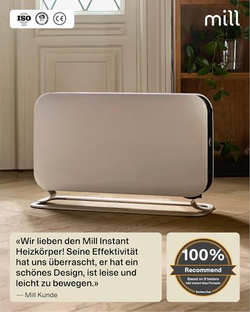 Електричний конвекторний обігрівач Mill MEC 2000W – 24-28 м², з термостатом, тихий, для дому, білий