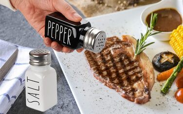 Farmhouse Salt and Pepper Shaker Set, Kitchen Decor, Glass Salt and Pepper Shaker Set, Cute Salt Shaker, Gift for Women, Wedding Decor, Grinding (Black and White)