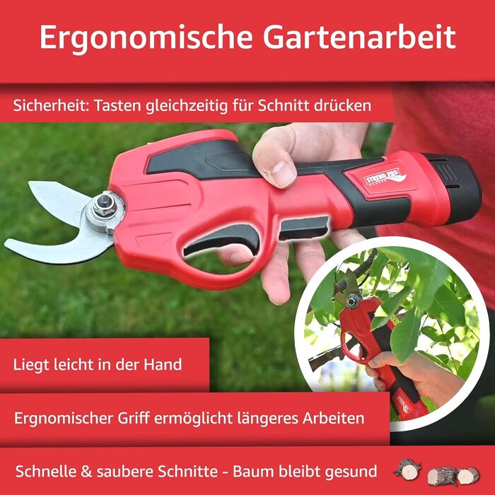 STREND PRO Battery-Powered Electric Pruning Shears Telescopic | for easy garden and tree pruning | max. 22mm, 170cm long telescopic handle geared pruning shears | 1 x 7.2V battery included | cordless shears, tree shears