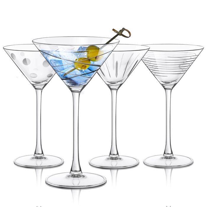 Набір з 4 склянок для мартини Joeyan 250 мл, кришталь, з візерунком Dot, класичні склянки для коньяку, еспресо мартини, космополітен, манхеттен, придатні для миття в посудомийній машині