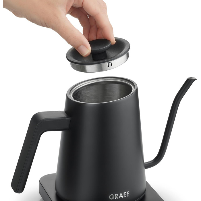 Чайник Pour-Over GRAEF GK502, з регулюванням температури та таймером, з гусячим носиком, 900 мл, матовий чорний